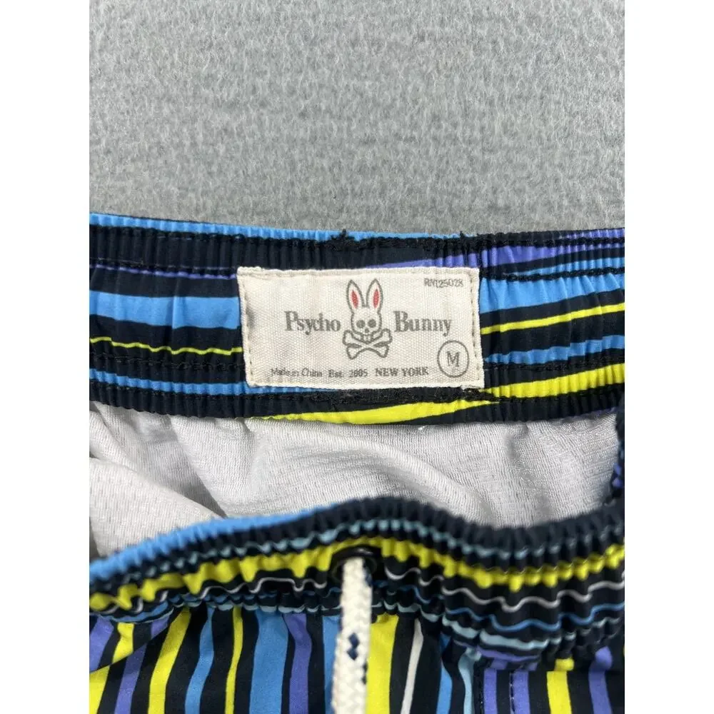 Psycho Bunny Swim Trunks Men's Medium Striped Multicolor Beach Drawstring Shorts